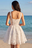 Ivory Floral A Line Corset Square Neck Graduation Dress