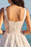 Ivory Floral A Line Corset Square Neck Graduation Dress