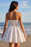 Strapless Floral Lace A Line Little White Dress