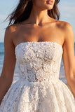 Strapless Floral Lace A Line Little White Dress