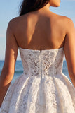 Strapless Floral Lace A Line Little White Dress