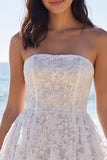 Strapless A Line Floral Corset Little White Dress