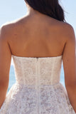 Strapless A Line Floral Corset Little White Dress