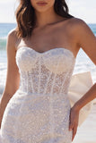 Ivory Strapless Bodycon Sequin Corset Mini Dress with Bow