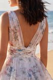 A Line Ivoy Printed Floral V Neck Tiered Mini Dress