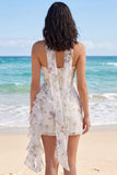 Strapless Floral Ruffled Bodycon Little White Dress