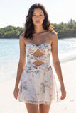 Strapless Floral Cut Out A Line Little White Dress