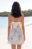 Strapless Floral Cut Out A Line Little White Dress