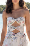 Strapless Floral Cut Out A Line Little White Dress