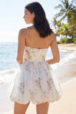 Strapless Floral A Line Little White Dress