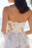 Strapless Floral A Line Little White Dress