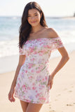 Off The Shoulder Floral A Line Little White Dress