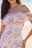 Off The Shoulder Floral A Line Little White Dress
