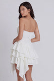 Strapless Tiered A Line Ruffled Little White Dress