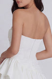 Strapless Tiered A Line Ruffled Little White Dress