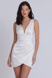 Ivory V-Neck Satin Ruched Bodycon Short Graduation Dress