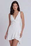 Ivory V-Neck Ruffled Bodycon Short Graduation Dress
