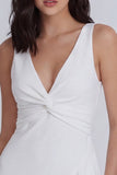 Ivory V-Neck Ruffled Bodycon Short Graduation Dress