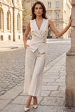 Ivory 2 Piece V-Neck Slim Fit Women Suits with Belt