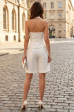 Ivory 2 Piece Halter Neck Sleeveless Women Suits with Belt