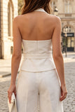 Ivory 2 Piece Halter Neck Sleeveless Women Suits with Belt