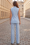 Light Blue Peak Lapel Double Breasted 2 Piece Sleeveless Slim Fit Women Suits