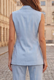 Light Blue Peak Lapel Double Breasted 2 Piece Sleeveless Slim Fit Women Suits