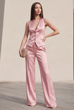 Pink V-Neck Single Breasted Sleeveless 2 Piece Slim Fit Women Suits