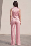 Pink V-Neck Single Breasted Sleeveless 2 Piece Slim Fit Women Suits