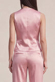 Pink V-Neck Single Breasted Sleeveless 2 Piece Slim Fit Women Suits