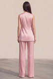 Pink 2 Piece V-Neck One Button Sleeveless Slim Fit Women Suits