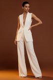 Ivory 2 Piece Shawl Lapel One Button Sleeveless Slim Fit Women Suits