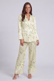 Notched Lapel Printed 2 Piece Light Green Women's Suits