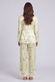 Notched Lapel Printed 2 Piece Light Green Women's Suits