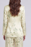 Notched Lapel Printed 2 Piece Light Green Women's Suits