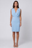 Sky Blue Ruched Bodycon V Neck Mini Work Dress