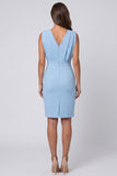 Sky Blue Ruched Bodycon V Neck Mini Work Dress