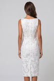 Ivory Boat Neck Floral Ruched Sheath Midi Work Dress