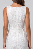 Ivory Boat Neck Floral Ruched Sheath Midi Work Dress