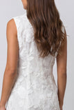 Ivory Shawl Lapel Double Breasted Floral Ruffled Short Work Dress