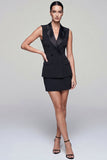 Black Double Breasted Sheath 2-piece Short Work Dress