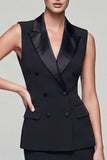 Black Double Breasted Sheath 2-piece Short Work Dress