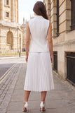 Ivory Double Breasted Pleated 2-piece Midi Work Dress