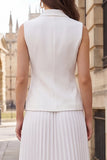 Ivory Double Breasted Pleated 2-piece Midi Work Dress