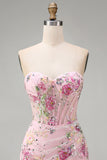 Pink Sweetheart Sheer Corset Bodycon Sequins Floral Homecoming Dress
