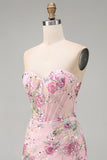 Pink Sweetheart Sheer Corset Bodycon Sequins Floral Homecoming Dress