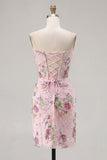 Pink Sweetheart Sheer Corset Bodycon Sequins Floral Homecoming Dress