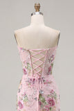 Pink Sweetheart Sheer Corset Bodycon Sequins Floral Homecoming Dress