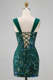 Sparkly Dark Green Bodycon Sequins Short Homecoming Dress with Slit