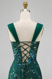 Sparkly Dark Green Bodycon Sequins Short Homecoming Dress with Slit